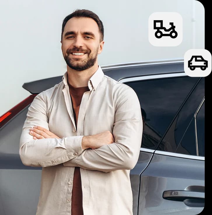 Motorista parceiro ao lado de um veículo